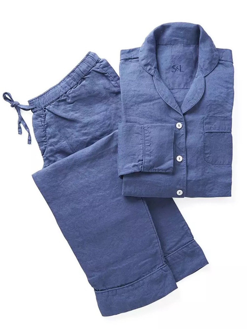 NWT Serena and Lily Positano Linen Pajamas Set XS Vintage Indigo